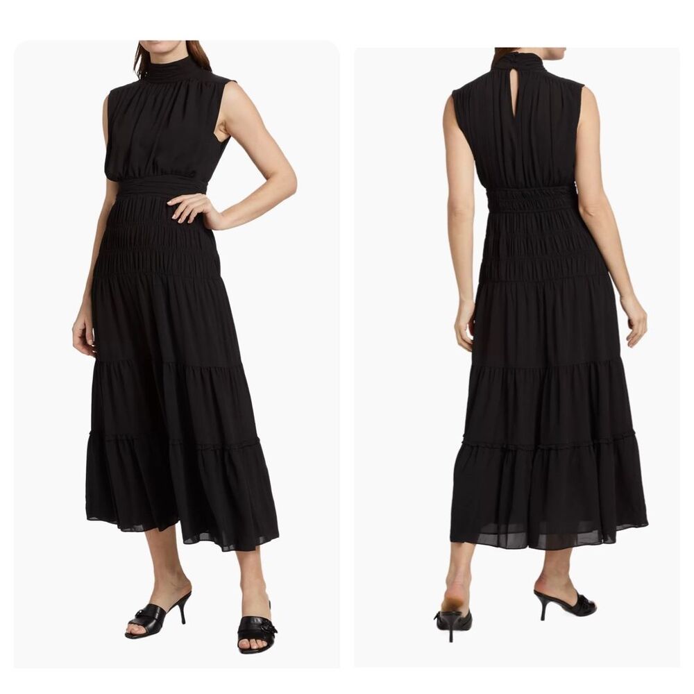 NWT Derek Lam 1O Crosby Junia Sleeveless Tiered Midi Dress Black Size 6 $595